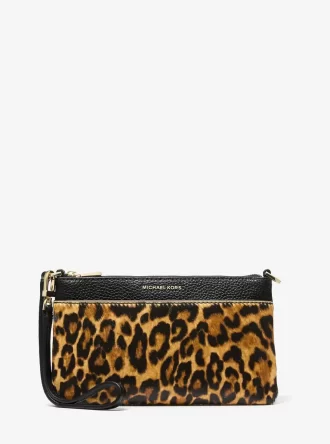 Jet Set Medium Leopard Print Calf Hair and Leather Wristlet