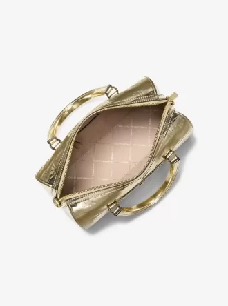 Jet Set Medium Metallic Logo Debossed Satchel