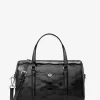 Jet Set Medium Patent Logo Debossed Duffel Crossbody Bag