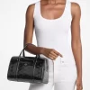Jet Set Medium Patent Logo Debossed Duffel Crossbody Bag