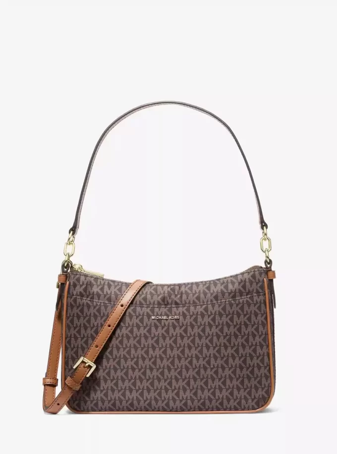 Jet Set Medium Signature Logo Print Woven Convertible Pochette