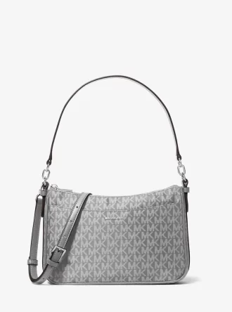 Jet Set Medium Signature Logo Print Woven Pochette Crossbody Bag