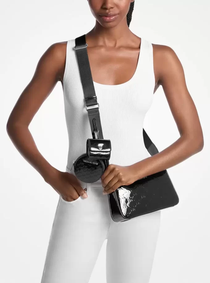 Jet Set Small Patent Logo Debossed Crossbody Bag with Case for Apple Airpods Pro®