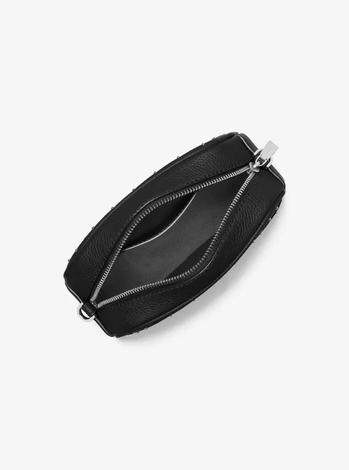 Jet Set Small Studded Pebbled Leather Camera Crossbody Bag