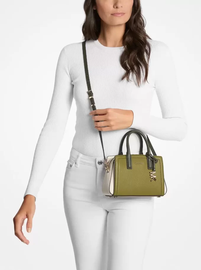 Laila Extra-Small Color-Block Pebbled Leather Crossbody Bag Laila Extra-Small Color-Block Pebbled Leather Crossbody Bag