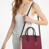 Laila Medium Color-Block Pebbled Leather Satchel