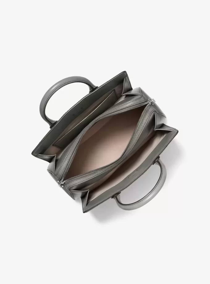 Laila Medium Logo Embossed Burnished Leather Satchel Laila Medium Logo Embossed Burnished Leather Satchel