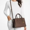 Laila Medium Logo Embossed Burnished Leather Satchel