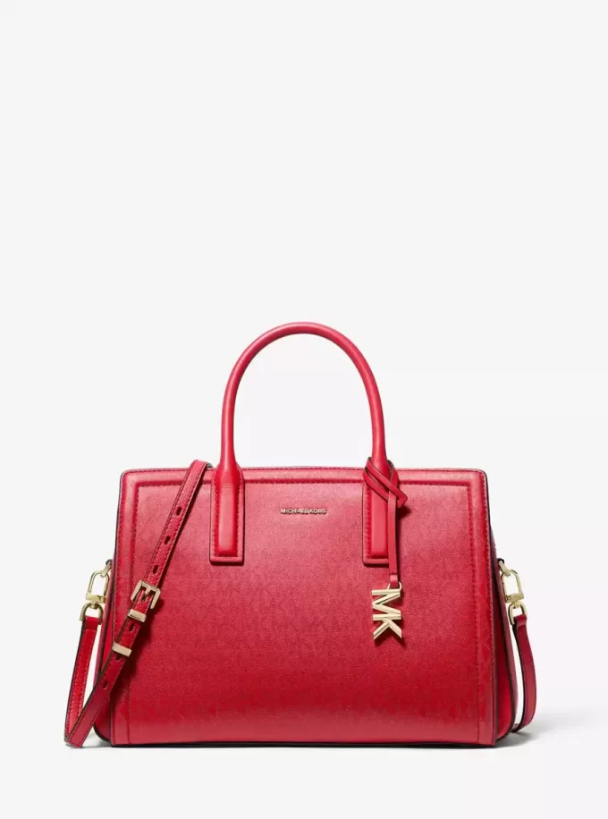 Laila Medium Metallic Signature Logo Satchel