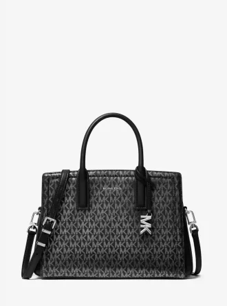 Laila Medium Metallic Signature Logo Satchel