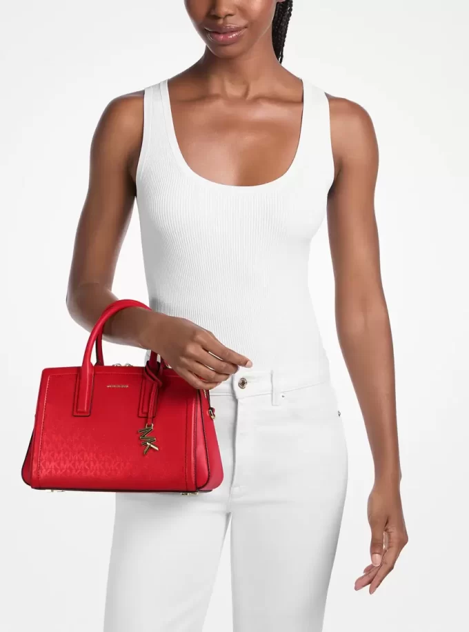 Laila Small Metallic Signature Logo Satchel Laila Small Metallic Signature Logo Satchel