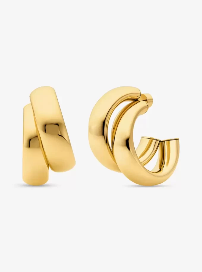 Large Precious Metal-Plated Brass Double Hoop Earrings Large Precious Metal-Plated Brass Double Hoop Earrings