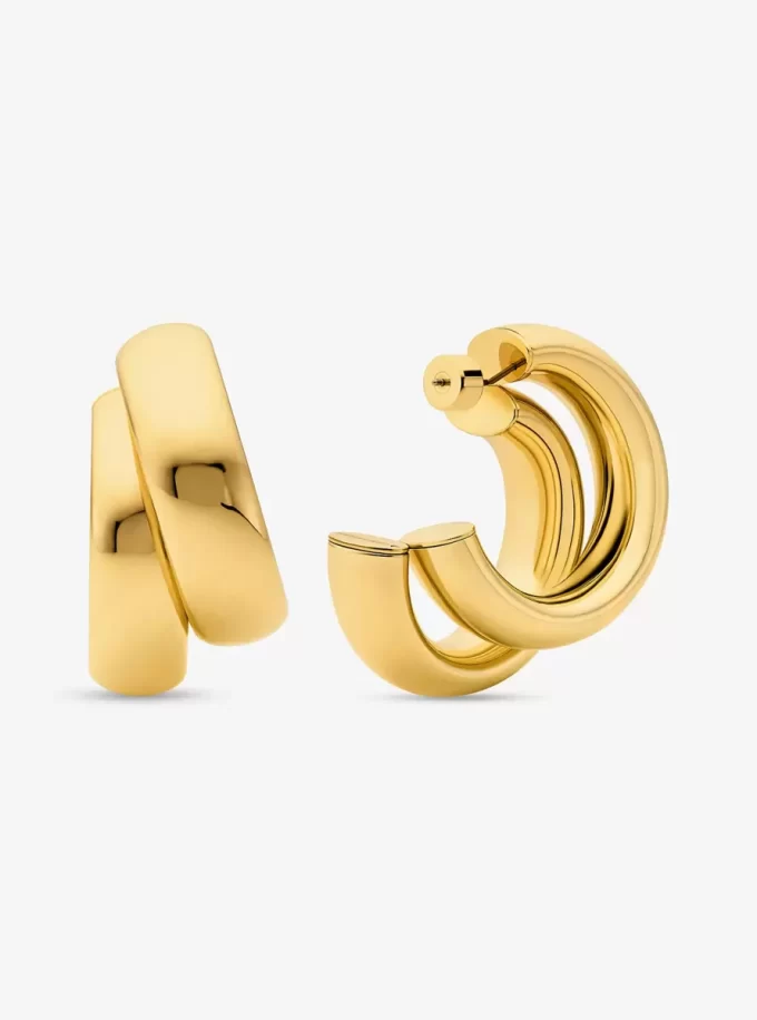 Large Precious Metal-Plated Brass Double Hoop Earrings Large Precious Metal-Plated Brass Double Hoop Earrings