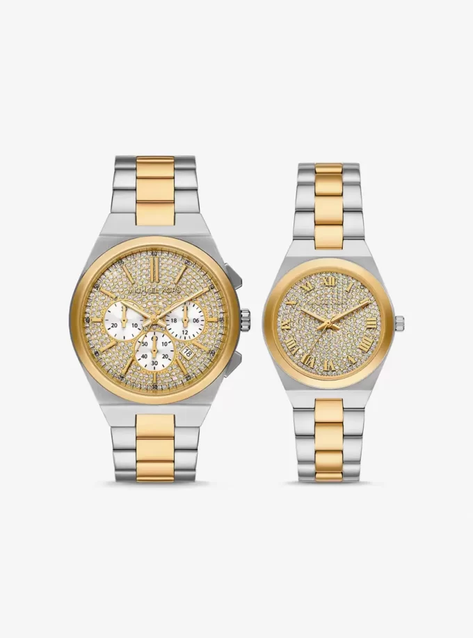 Lennox His and Hers Pavé Two-Tone Watch Set Lennox His and Hers Pavé Two-Tone Watch Set