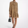 Leopard Print Georgette Tie-Neck Dress