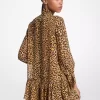 Leopard Print Georgette Tie-Neck Dress
