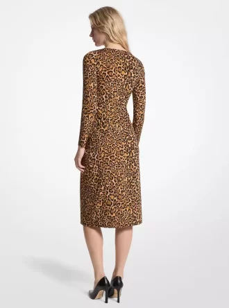 Leopard Print Matte Jersey Ruched Dress