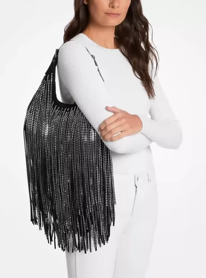 Limited-Edition Nolita Small Studded Fringe Suede Hobo Shoulder Bag