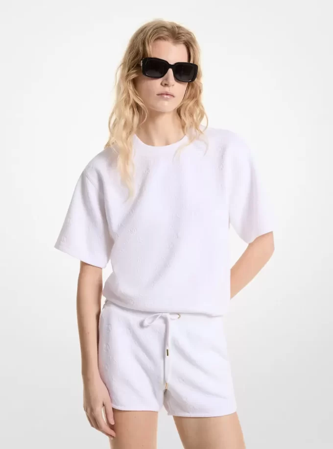 Logo Jacquard Knit Short-Sleeve Sweatshirt Logo Jacquard Knit Short-Sleeve Sweatshirt