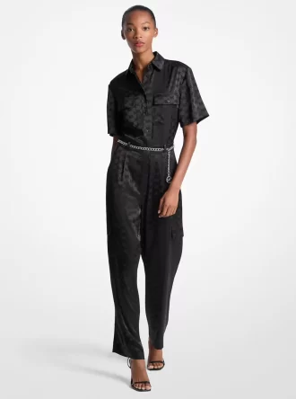 Logo Jacquard Satin Belted Jumpsuit
