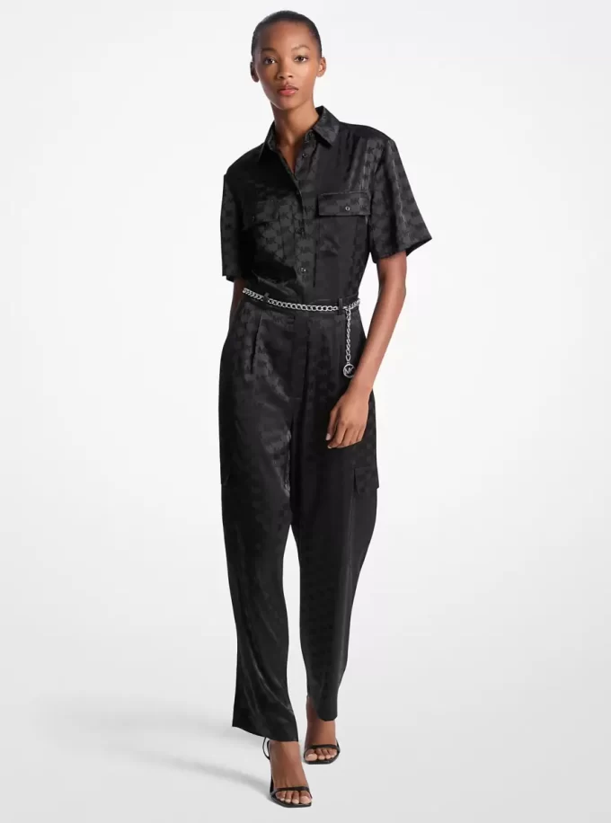 Logo Jacquard Satin Belted Jumpsuit Logo Jacquard Satin Belted Jumpsuit