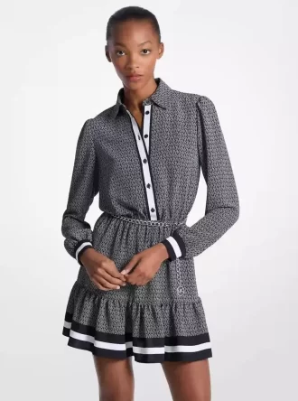 Logo Print Crepe Belted Mini Dress