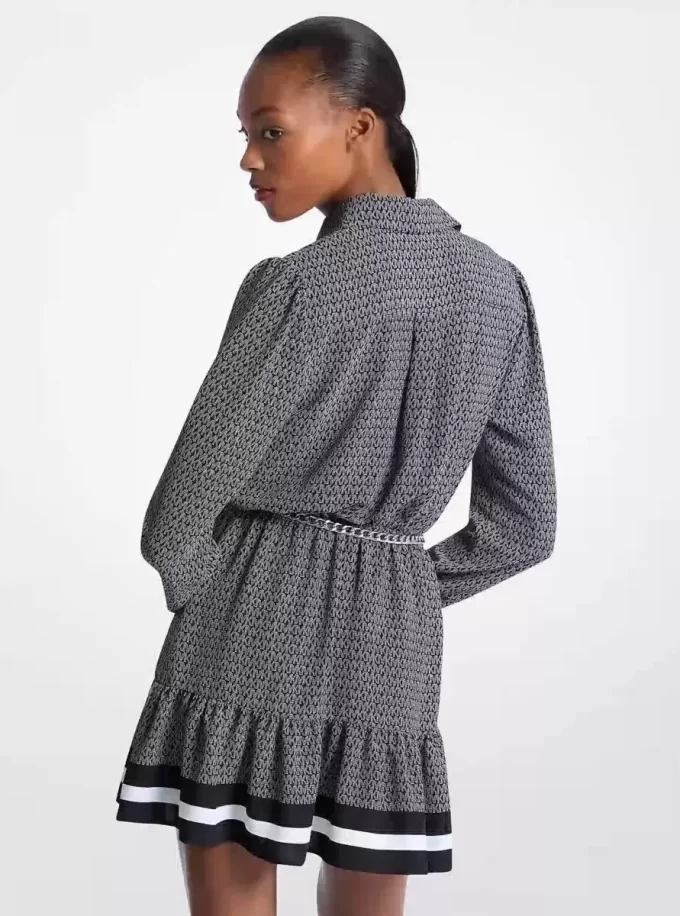 Logo Print Crepe Belted Mini Dress Logo Print Crepe Belted Mini Dress