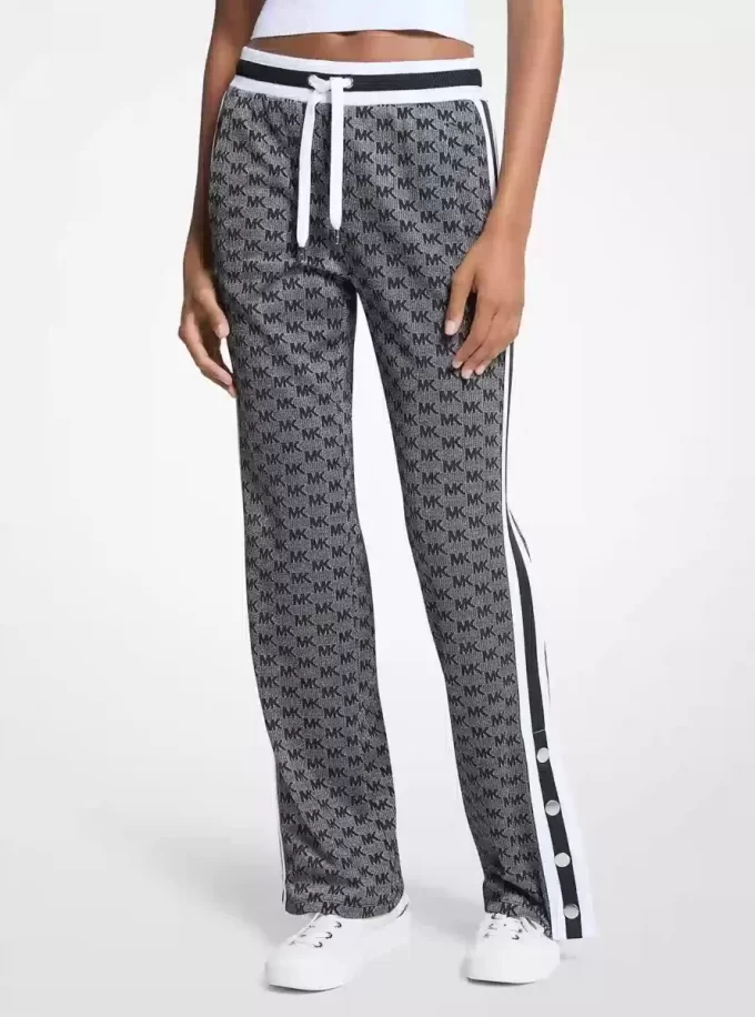 Logo Print Metallic Stretch Knit Track Pants Logo Print Metallic Stretch Knit Track Pants