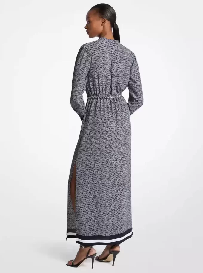 Logo Print Satin Belted Maxi Dress Logo Print Satin Belted Maxi Dress