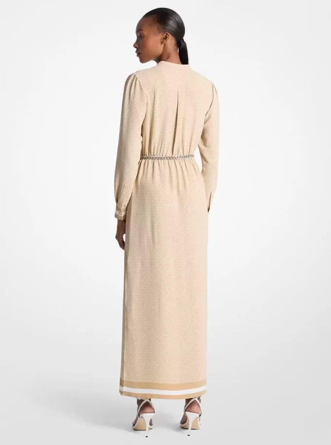 Logo Print Satin Belted Maxi Dress Logo Print Satin Belted Maxi Dress