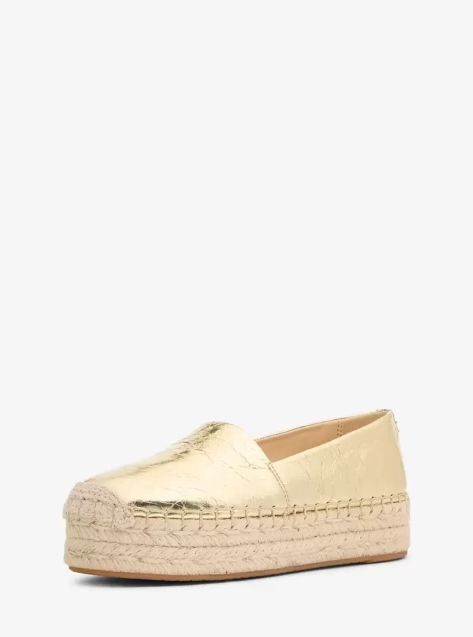 Lynne Crackled Metallic Leather Platform Espadrille