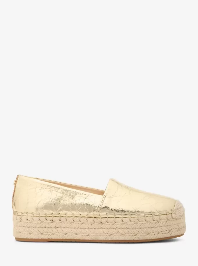Lynne Crackled Metallic Leather Platform Espadrille