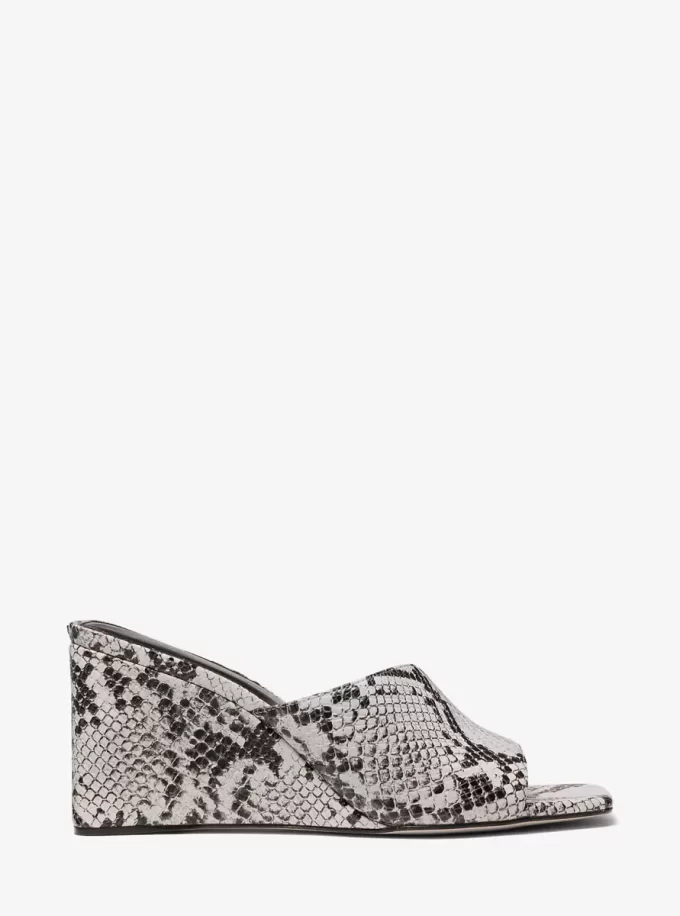 Merriam Snake Embossed Leather Wedge Sandal