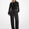 Metallic Clip Jacquard and Satin Tie-Neck Jumpsuit