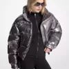 Metallic Nylon Ciré Puffer Jacket