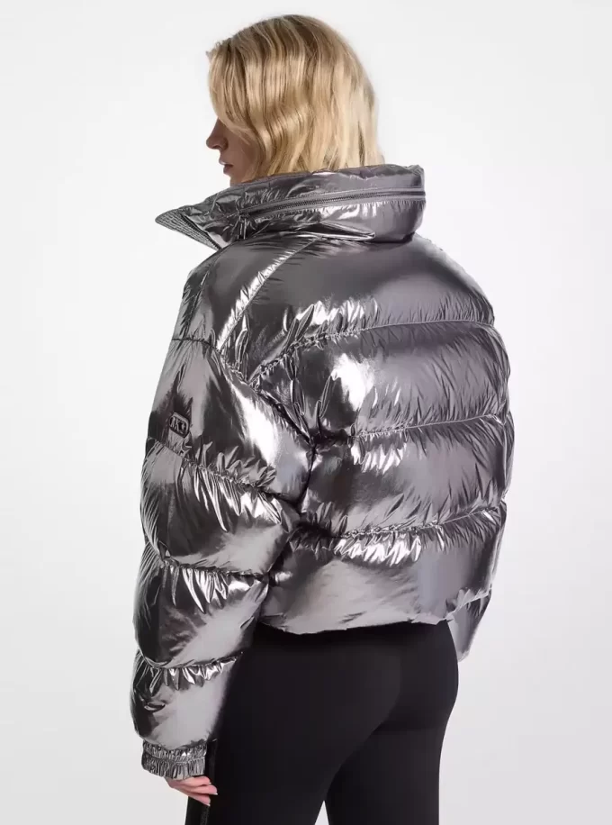 Metallic Nylon Ciré Puffer Jacket