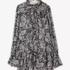 Metallic Paisley Georgette Tie-Neck Dress Metallic Paisley Georgette Tie-Neck Dress