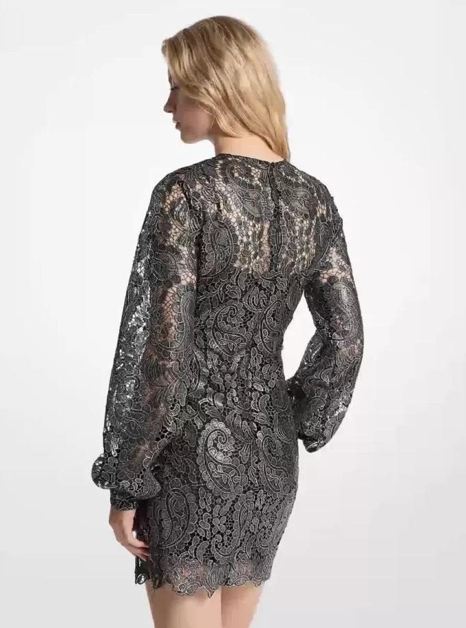 Metallic Paisley Lace Mini Dress