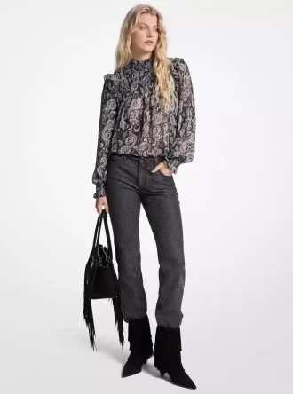 Metallic Paisley Print Georgette Blouse