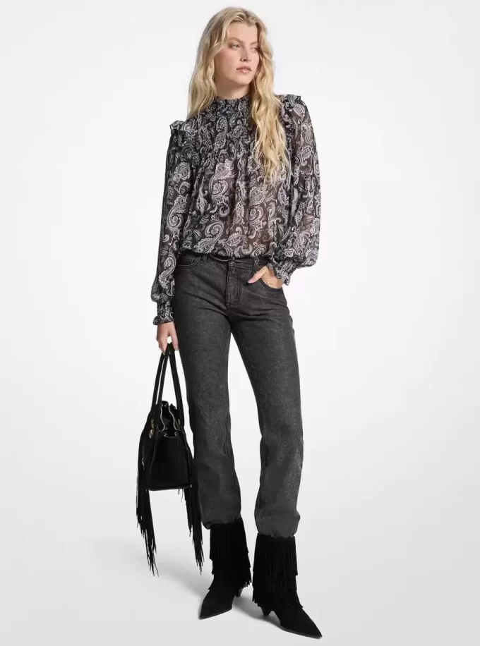 Metallic Paisley Print Georgette Blouse