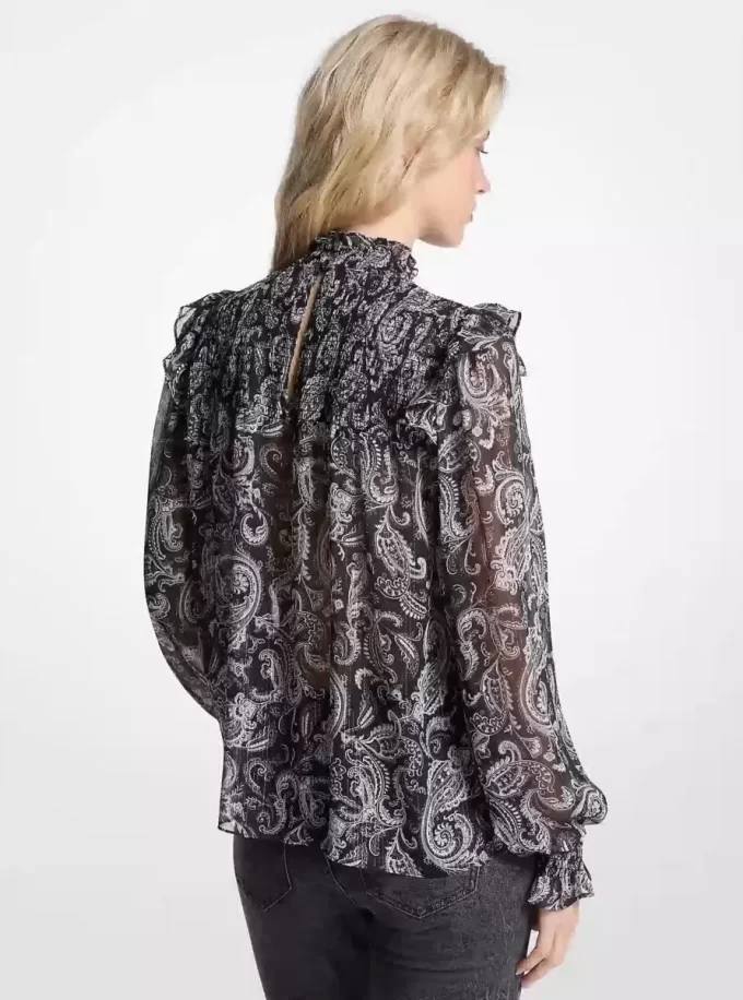 Metallic Paisley Print Georgette Blouse