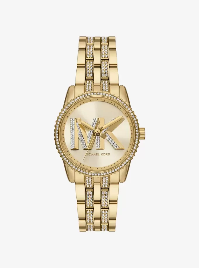 Mini Bryant Pavé Logo Gold-Tone Watch