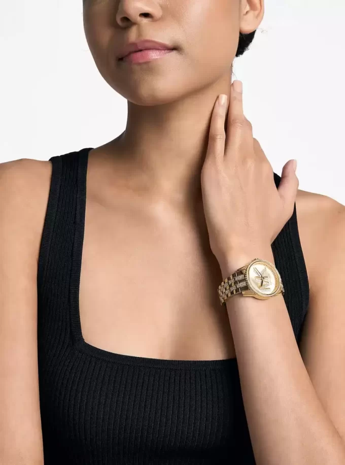 Mini Bryant Pavé Logo Gold-Tone Watch