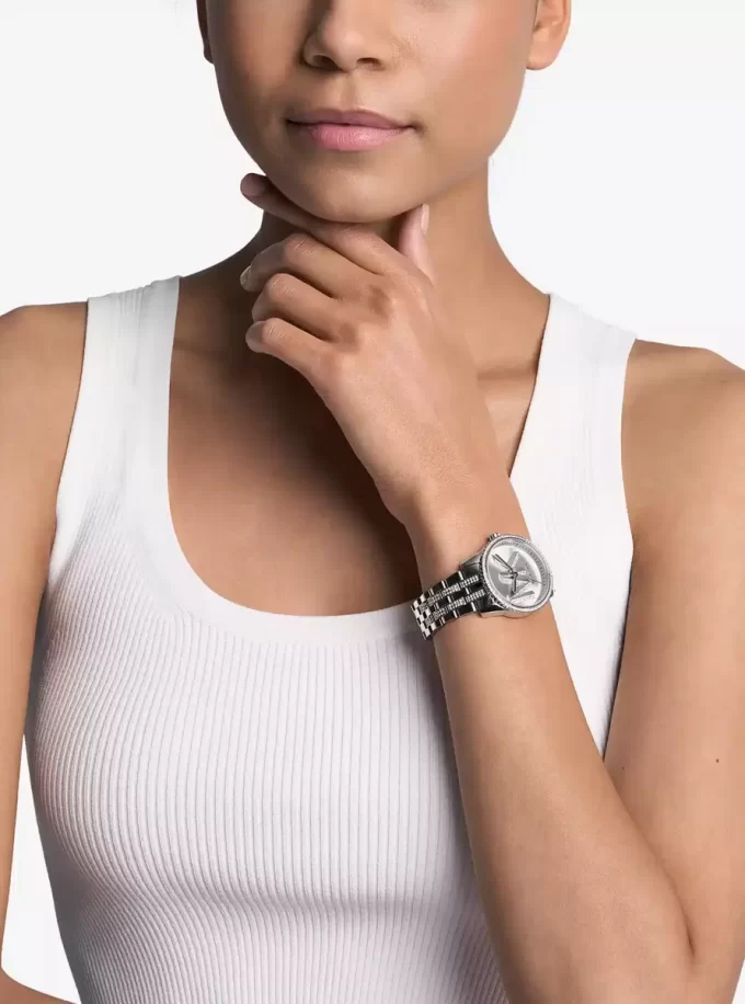 Mini Bryant Pavé Logo Silver-Tone Watch