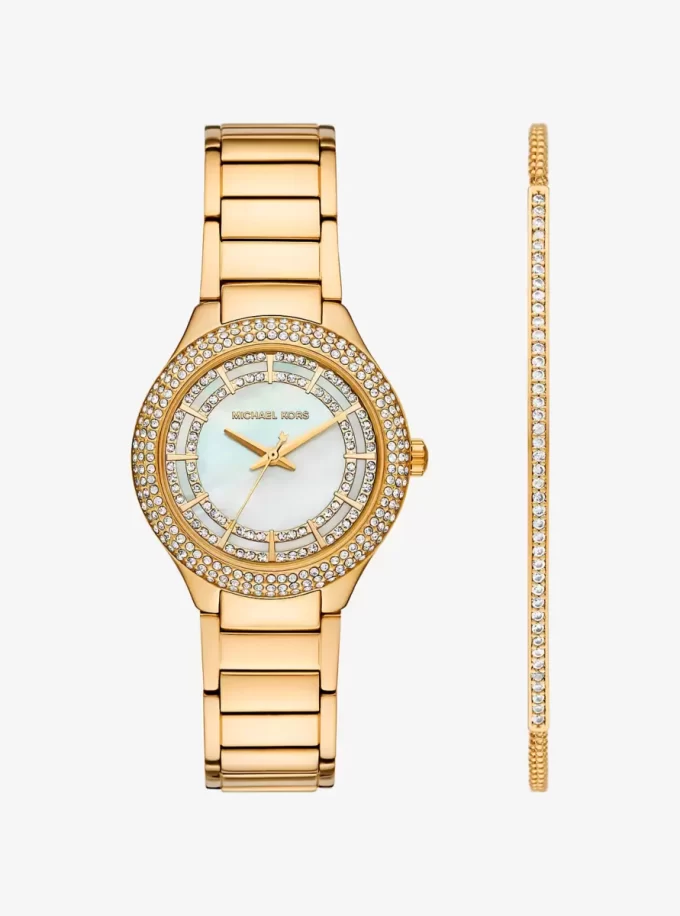 Mini Sylvia Pavé Gold-Tone Watch and Bracelet Gift Set
