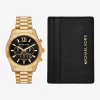 Oversized Lexington Gold-Tone Watch and Crocodile Embossed Leather Card Case Gift Set
