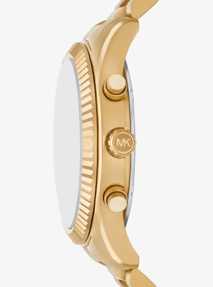 Oversized Lexington Gold-Tone Watch and Crocodile Embossed Leather Card Case Gift Set