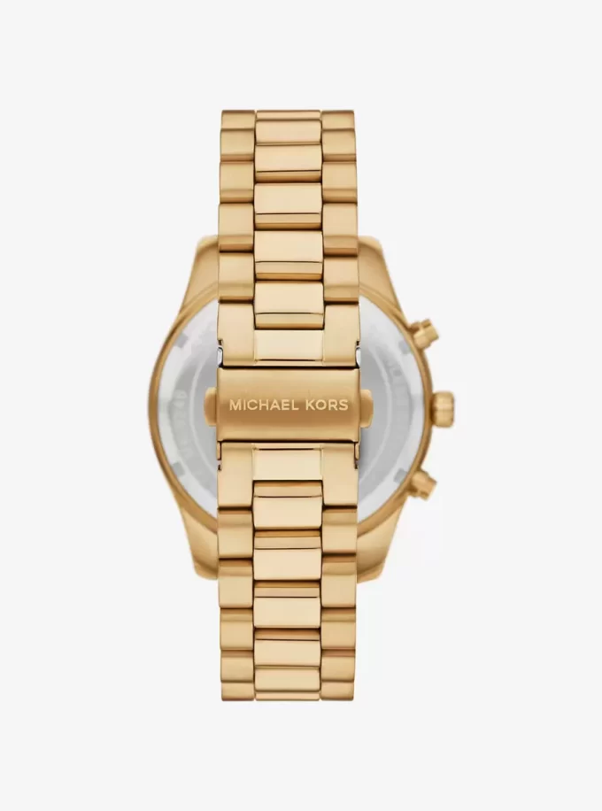 Oversized Lexington Gold-Tone Watch and Crocodile Embossed Leather Card Case Gift Set