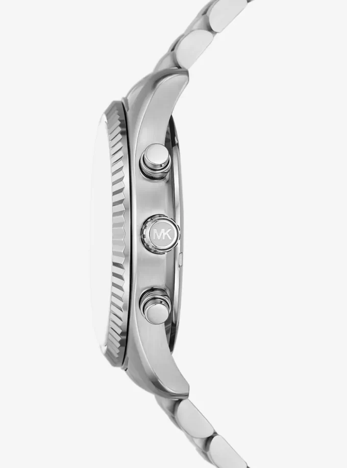 Oversized Lexington Silver-Tone Watch and Crocodile-Embossed Leather Card Case Gift Set