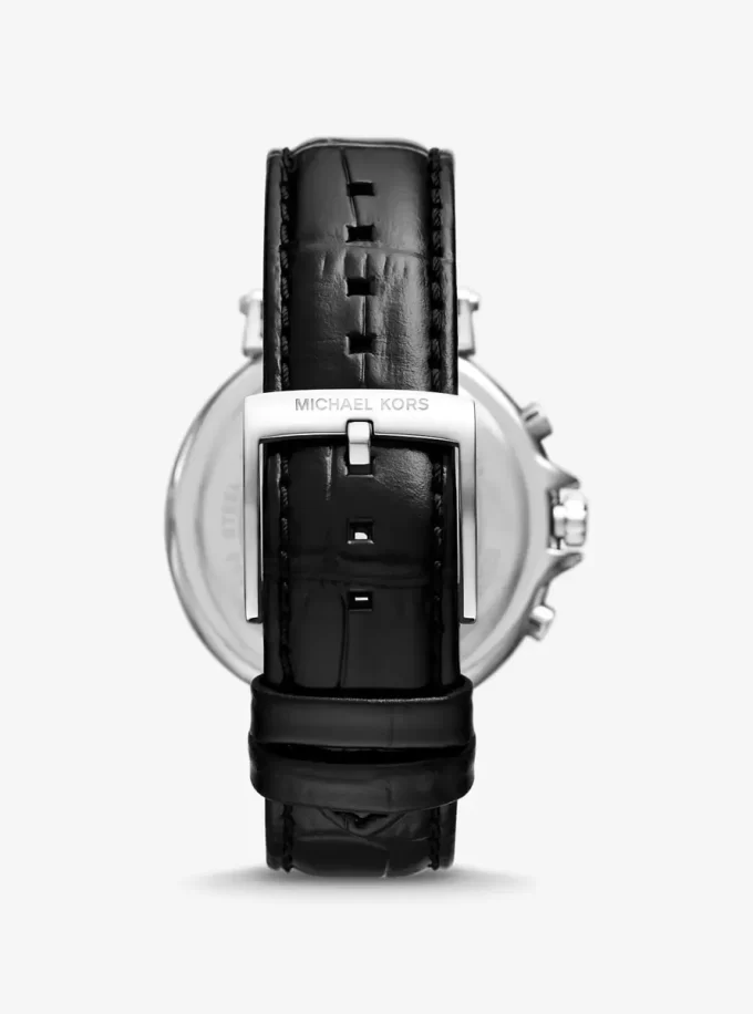 Oversized Maren Silver-Tone and Crocodile Embossed Leather Watch